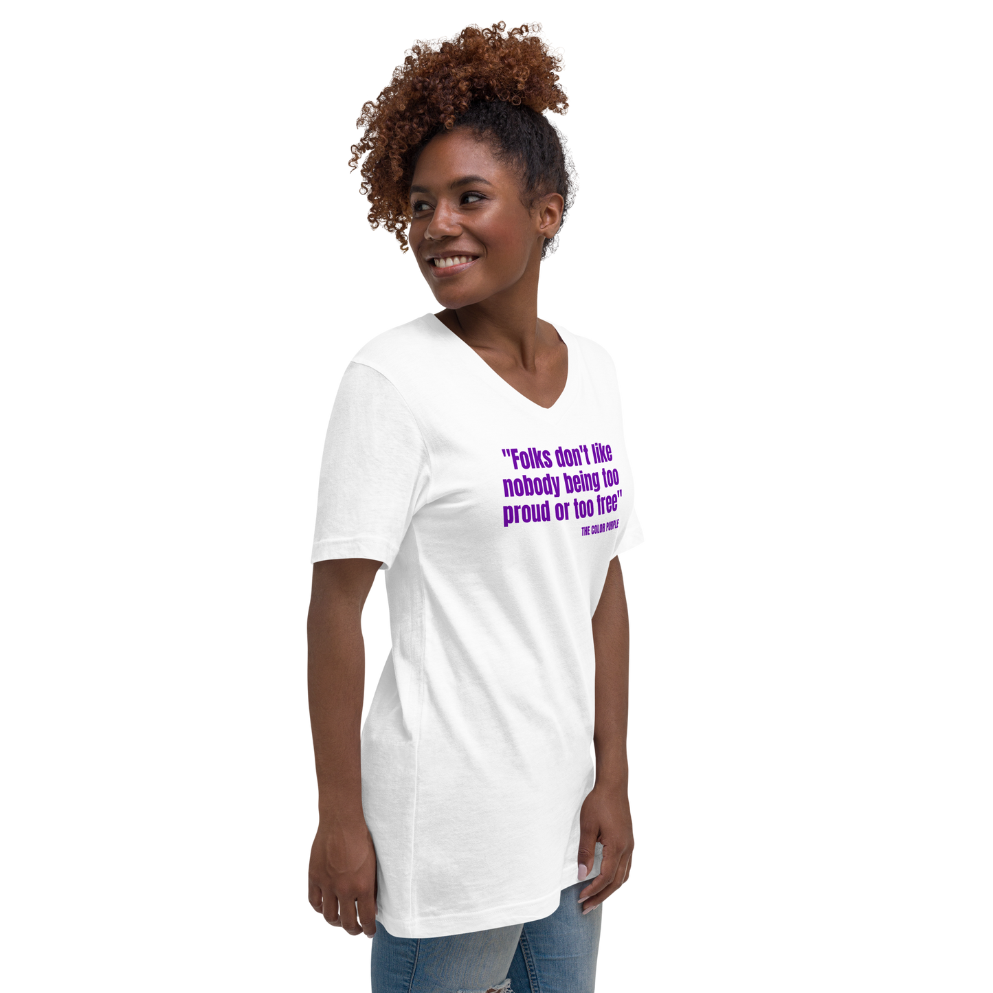 "Folks Don't Like.." The Color Purple Quote Unisex Short Sleeve V-Neck T-Shirt